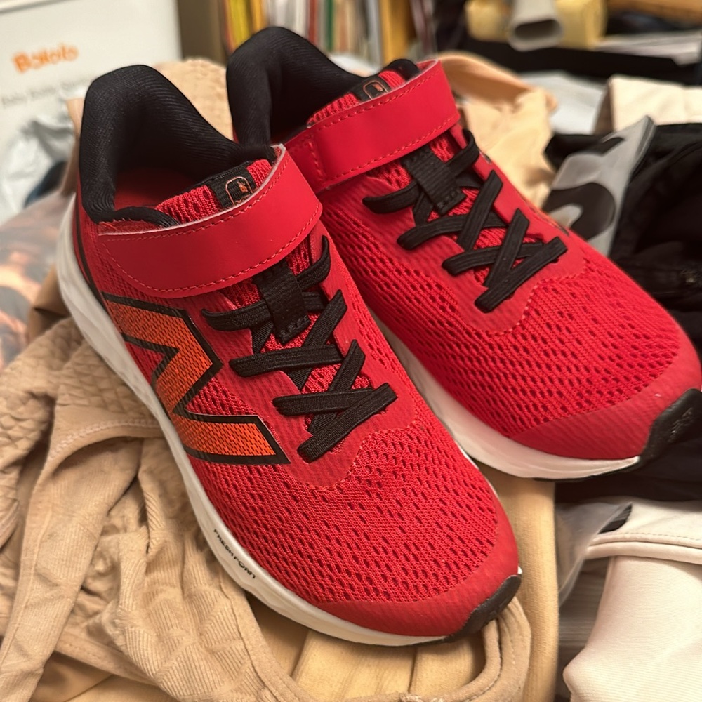 Red and Black Mesh Sneakers with Velcro Strap